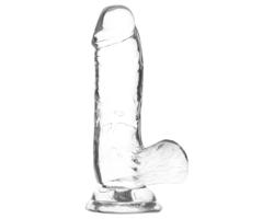 Addiction Crystal - prísavka, semenníky dildo (priehľadné) - 15 cm