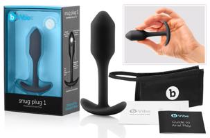 b-vibe Snug Plug 1 - análny vibrátor s vnútorným závažím (55 g) - čierny