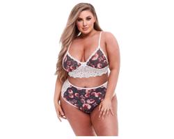 Baci Plus Size - Kvetovaný čipkovaný podprsenkový set