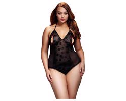 BACI Plus Size - priehľadné body s krkom, čierne (XL-XXL)