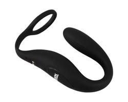 Black Velvets - Vibrating Cock Ring with Anal Plug (Black)