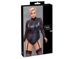 Cottelli Bondage Plus Size - body s čipkovanými rukávmi (čierna)