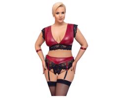 Cottelli Bondage Plus Size - čipkovaná súprava podprsenky (červeno-čierna)