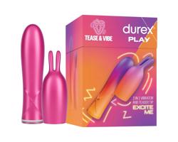 Durex Tease & Vibe - tyčový vibrátor s králičím dráždičom klitorisu (ružový)