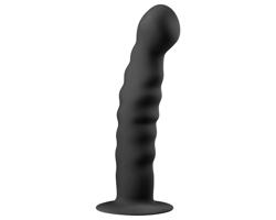 Easytoys Ribbed - čierne análne dildo s prísavkou (14 cm)