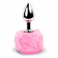 FeelzToys Bunny Tails Butt Plug - kovový análny kolík so zajačím chvostíkom (strieborno-ružový)