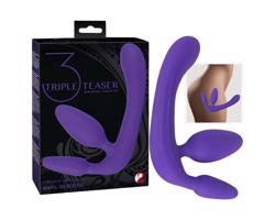 Fialový trojitý strap-on dildo bez popruhov