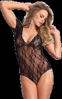 Floral Lace Backless Teddy Black Leg Avenue