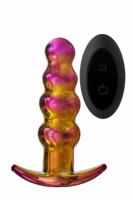 Glamour Glass - sklenený análny vibrátor s korálkami a rádiovým ovládaním (farebný)