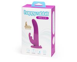 Happyrabbit Strap-On - zajačikový pás s vibrátorom (fialový)