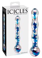 Icicles No. 08 - obojstranné sklenené dildo s vlnitým povrchom (priehľadné-modré)