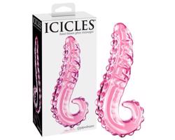 Icicles No. 24 - ružové sklenené dildo s rebrovaným jazykom