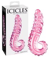 Icicles No. 24 - sklenené dildo s rebrovaným jazykom (ružové)