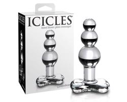 Icicles No. 47 - trojitý perličkový, sklenený análny dildo (priehľadný)