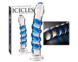 Icicles No. 5 - špirálové sklenené dildo (priehľadné-modré)