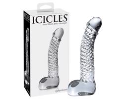 Icicles No. 61 - sklenené dildo so semenníkmi a penisom (priesvitné)