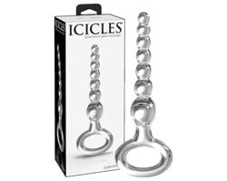 Icicles No. 67 - guľovitý sklenený dildo s úchytkovým krúžkom (priehľadný)