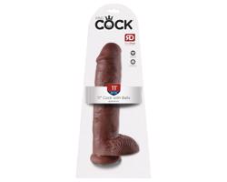 King Cock 11 - veľký dildo s prísavkou a semenníkmi (28 cm) - hnedý