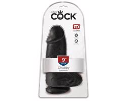 King Cock 9 Chubby - prísavkový, semenníkový dildo (23 cm) - čierny