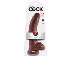 King Cock 9 - hnedé dildo s prísavkou a semenníkmi (23cm)