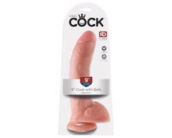 King Cock 9 - veľké dildo s prísavkou a semenníkmi (23 cm) - prirodzená farba