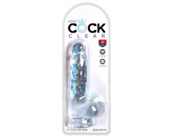 King Cock Clear 6 - prísavná dildo s guličkami (15 cm)