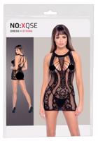 NO:XQSE - čipkované mini šaty s výstrihom (čierne)