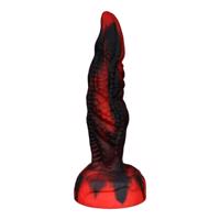 OgazR Hell Dong - drážkované dildo s lepiacimi vankúšikmi - 20 cm (čierno-červené)