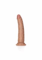 RealRock Slim - realistické dildo so svorkami - 15,5 cm (tmavé prírodné)