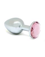 Rimba XS - kovový análny kolík s ružovým kamienkom (strieborný)