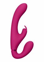 Vive Suki - dobíjací vibrátor bez popruhov so stimulátorom klitorisu so zajačikom (ružový)