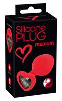 You2Toys Plug Medium - análne dildo s čiernym kamienkom v tvare srdca (červené) - stredné