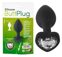 You2Toys Silicone Butt Plug - análne dildo v tvare srdca s bielym kamienkom ( čierne)