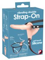 You2Toys Strap-On - nabíjací pripínací dvojitý vibrátor (telová farba)