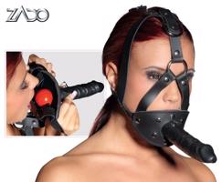 ZADO - kožená maska s guličkou do úst a dildom